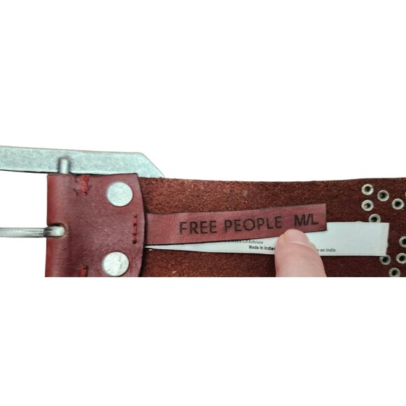 Free People Brown Leather Studded Star Belt Western Boho Festival Womens M/L - Picture 8 of 10